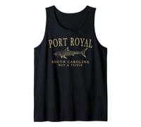 Port Royal South Carolina Shark Fishing Arched Tan Letters Tank Top