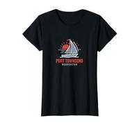 Port Townsend Washington Sailboat Sunset Design Value Graphic T-Shirt, Women, Black, M