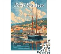 Port-Vendres Harbor with Sailing Ship Jigsaw Puzzle 1000 Pieces, Historic Square Architecture, 1000 Pieces for Adults, Birthday Gift for Adults, Screen-Free Fun, 52x38cm/1000pcs