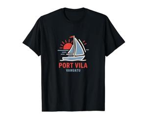 Port Vila Vanuatu Sailboat Sunset Design Value Graphic T-Shirt, Men, Black, S