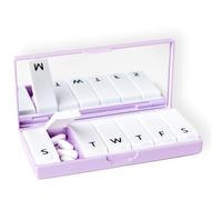 PORT X POLISH Designer Weekly Pill Box Organizer (Single 1X Daily, Lilac) | Compact, Stylish 7-Day Vitamin Supplement Case | Cute Portable Mini Travel Medicine Carrier | BPA-Free Pillbox Caddy