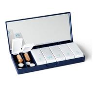PORT X POLISH Designer Weekly Pill Box Organizer (Single 1X Daily, Navy) | Compact, Stylish 7-Day Vitamin Supplement Case | Cute Portable Mini Travel Medicine Carrier | BPA-Free Pillbox Caddy