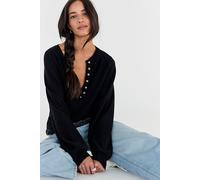 Porta Cashmere Henley Sweater at Free People in Black, Size: Medium - female