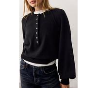 Porta Cashmere Henley Sweater at Free People in Black, Size: Small - female