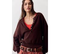 Porta Cashmere Henley Sweater at Free People in Chocolate, Size: Large - female