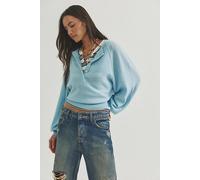Porta Cashmere Henley Sweater at Free People in Frosted Blue, Size: Small - female
