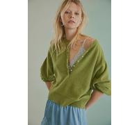 Porta Cashmere Henley Sweater at Free People in Green Jeans, Size: Medium - female