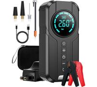 Portable 10000mAh Car Battery Jump Starter with Air Compressor, 12V 1000A Peak Jump Box - 5.0 Gas/3.0L Diesel, Display, Lights, Storage Box (Black)