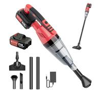 Portable 120W Cordless Vacuum Cleaner, 2Pcs 2200mAh Batteries, 5500Pa Lightweight Handheld Stick Vacuum with Detachable 2-Section Tubes, 3 Heads, Filter, for Home, Car Cleaning (Red)