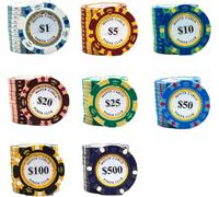 Portable 14 Gram Poker Games Chips, Monte Carlo Gambling Chips, Clay Iron Core Texas Holdem Blackjack Counting Game Chips