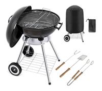 Gr8 Garden Portable 18 inch Kettle Charcoal BBQ Grill Patio Camping Barbecue Barbeque With Cooking Utensils Tools Cover Wheels Stand