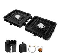 Portable 2 Burner Camping Stove with Windshield and Carrying Bag, 2200W X 2 Compact Stove Lightweight Outdoor-Design Double Camp gas Stoves for Camping, BBQ & Outdoor Cooking