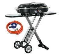 Portable 2 Burner Gas BBQ - Folding Suitcase Grill with Stand & Propane Regulato