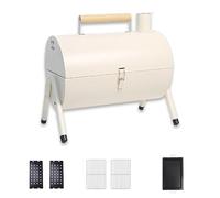 Portable 2-in-1 Charcoal Barbecue and Smoker Lightweight & Compact Foldable Design for Easy Outdoor Cooking Ideal for Camping and Picnics (White B)