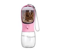 Portable 2-in-1 Pet Water Bottle and Food Container. 300ml capacity for water and 100g dry food compartment. Leak proof, Ideal for walks, hikes and travel. Dog and Cat Gift. (Pink, One Size)