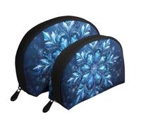 Portable 2 Piece Blue Christmas Snowflake Print Clutch Pouch Set-Travel Makeup Bags and Storage Organizer for Women