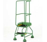 Portable 2 Tread Mobile Warehouse Steps With Guardrail In Green - Safety Stair Solution