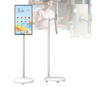 Portable 24-Inch TV with Wheels, 1080P Rotating Touchscreen Monitor, Android 12 OS, 10000mAh Battery, 8+128G Storage