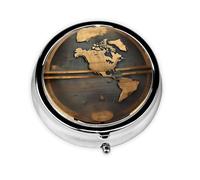 Portable 3-Compartment Pill Box â€“ Round Daily Medicine Organizer for Pocket or Purse, Ancient World Globe Ideal for Morning, Noon & Evening Doses