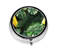 Portable 3-Compartment Pill Box â€“ Round Daily Medicine Organizer for Pocket or Purse, Banana and Palm Ideal for Morning, Noon & Evening Doses