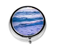 Portable 3-Compartment Pill Box â€“ Round Daily Medicine Organizer for Pocket or Purse, Beach Sunset Ocean Waves Ideal for Morning, Noon & Evening Doses