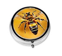 Portable 3-Compartment Pill Box â€“ Round Daily Medicine Organizer for Pocket or Purse, Bee Flying 4 Ideal for Morning, Noon & Evening Doses