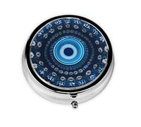 Portable 3-Compartment Pill Box â€“ Round Daily Medicine Organizer for Pocket or Purse, Blue Mini Flower Swirl Ideal for Morning, Noon & Evening Doses