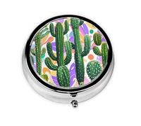 Portable 3-Compartment Pill Box â€“ Round Daily Medicine Organizer for Pocket or Purse, Cactus and Other Patterns Ideal for Morning, Noon & Evening Doses
