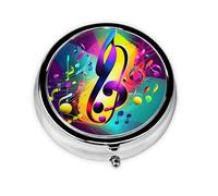 Portable 3-Compartment Pill Box â€“ Round Daily Medicine Organizer for Pocket or Purse, Colorful Musical Notes Ideal for Morning, Noon & Evening Doses