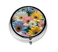 Portable 3-Compartment Pill Box â€“ Round Daily Medicine Organizer for Pocket or Purse, Flowers as Background Ideal for Morning, Noon & Evening Doses