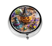 Portable 3-Compartment Pill Box â€“ Round Daily Medicine Organizer for Pocket or Purse, Pumpkin Halloween Ideal for Morning, Noon & Evening Doses