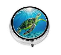Portable 3-Compartment Pill Box â€“ Round Daily Medicine Organizer for Pocket or Purse, Turtle Swimming in the sea Ideal for Morning, Noon & Evening Doses