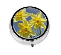 Portable 3-Compartment Pill Box â€“ Round Daily Medicine Organizer for Pocket or Purse, Yellow Daffodils Flowers Ideal for Morning, Noon & Evening Doses