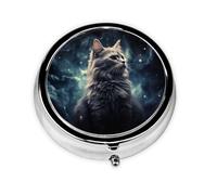 Portable 3-Compartment Pill Box - Round Daily Medicine Organizer for Pocket or Purse, A cat in a Nebula Ideal for Morning, Noon & Evening Doses