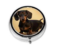 Portable 3-Compartment Pill Box - Round Daily Medicine Organizer for Pocket or Purse, A Cute Dachshund Ideal for Morning, Noon & Evening Doses