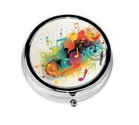 Portable 3-Compartment Pill Box - Round Daily Medicine Organizer for Pocket or Purse, Abstract Music Themed Ideal for Morning, Noon & Evening Doses