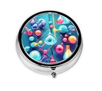 Portable 3-Compartment Pill Box - Round Daily Medicine Organizer for Pocket or Purse, Abstract Science Chemistry Illustration 3D Ideal for Morning, Noon & Evening Doses