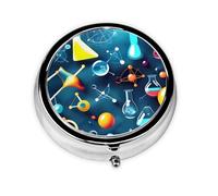 Portable 3-Compartment Pill Box - Round Daily Medicine Organizer for Pocket or Purse, Abstract Science Chemistry Ideal for Morning, Noon & Evening Doses
