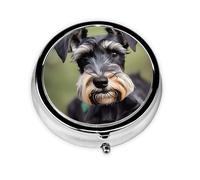 Portable 3-Compartment Pill Box - Round Daily Medicine Organizer for Pocket or Purse, Adorable Schnauzer Ideal for Morning, Noon & Evening Doses