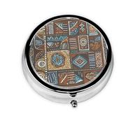 Portable 3-Compartment Pill Box - Round Daily Medicine Organizer for Pocket or Purse, African Mud Cloth Tribal Ideal for Morning, Noon & Evening Doses