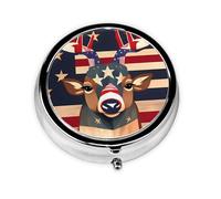 Portable 3-Compartment Pill Box - Round Daily Medicine Organizer for Pocket or Purse, Americana Flag Deer Ideal for Morning, Noon & Evening Doses