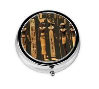 Portable 3-Compartment Pill Box - Round Daily Medicine Organizer for Pocket or Purse, Ancient Egyptian Hieroglyph Ideal for Morning, Noon & Evening Doses