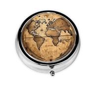 Portable 3-Compartment Pill Box - Round Daily Medicine Organizer for Pocket or Purse, Ancient Map World Globe Ideal for Morning, Noon & Evening Doses