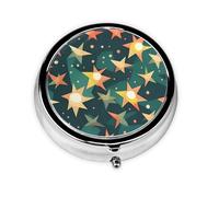 Portable 3-Compartment Pill Box - Round Daily Medicine Organizer for Pocket or Purse, Atomic Stars Retro Pattern Print Ideal for Morning, Noon & Evening Doses