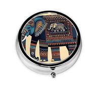 Portable 3-Compartment Pill Box - Round Daily Medicine Organizer for Pocket or Purse, Aztec Elephant Ideal for Morning, Noon & Evening Doses