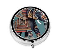 Portable 3-Compartment Pill Box - Round Daily Medicine Organizer for Pocket or Purse, Aztec Elephant Pattern Ideal for Morning, Noon & Evening Doses