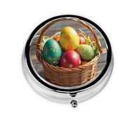 Portable 3-Compartment Pill Box - Round Daily Medicine Organizer for Pocket or Purse, Basket and Easter Eggs Ideal for Morning, Noon & Evening Doses