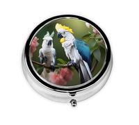 Portable 3-Compartment Pill Box - Round Daily Medicine Organizer for Pocket or Purse, Beautiful Cockatoo Bird Flower Ideal for Morning, Noon & Evening Doses