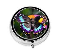 Portable 3 Compartment Pill Box, Round Daily Medicine Organizer for Pocket or Purse, Beautiful Colorful Butterflies Great for Morning, Noon and Evening Doses