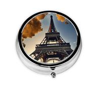 Portable 3-Compartment Pill Box - Round Daily Medicine Organizer for Pocket or Purse, Beautiful Eiffel Tower Paris Ideal for Morning, Noon & Evening Doses